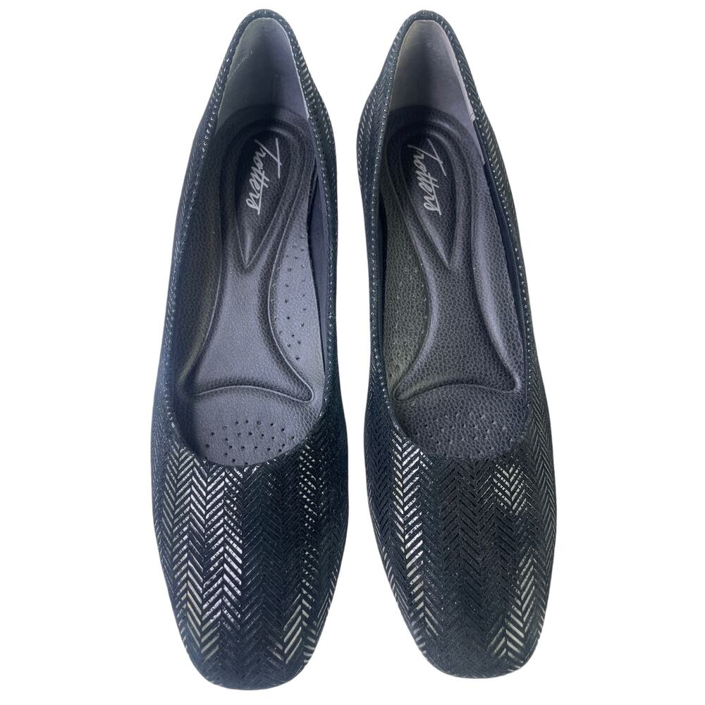 Trotter's Womens Lauren Black Suede Flats Shine Chevron Size 8.5N NWT READ DESCR